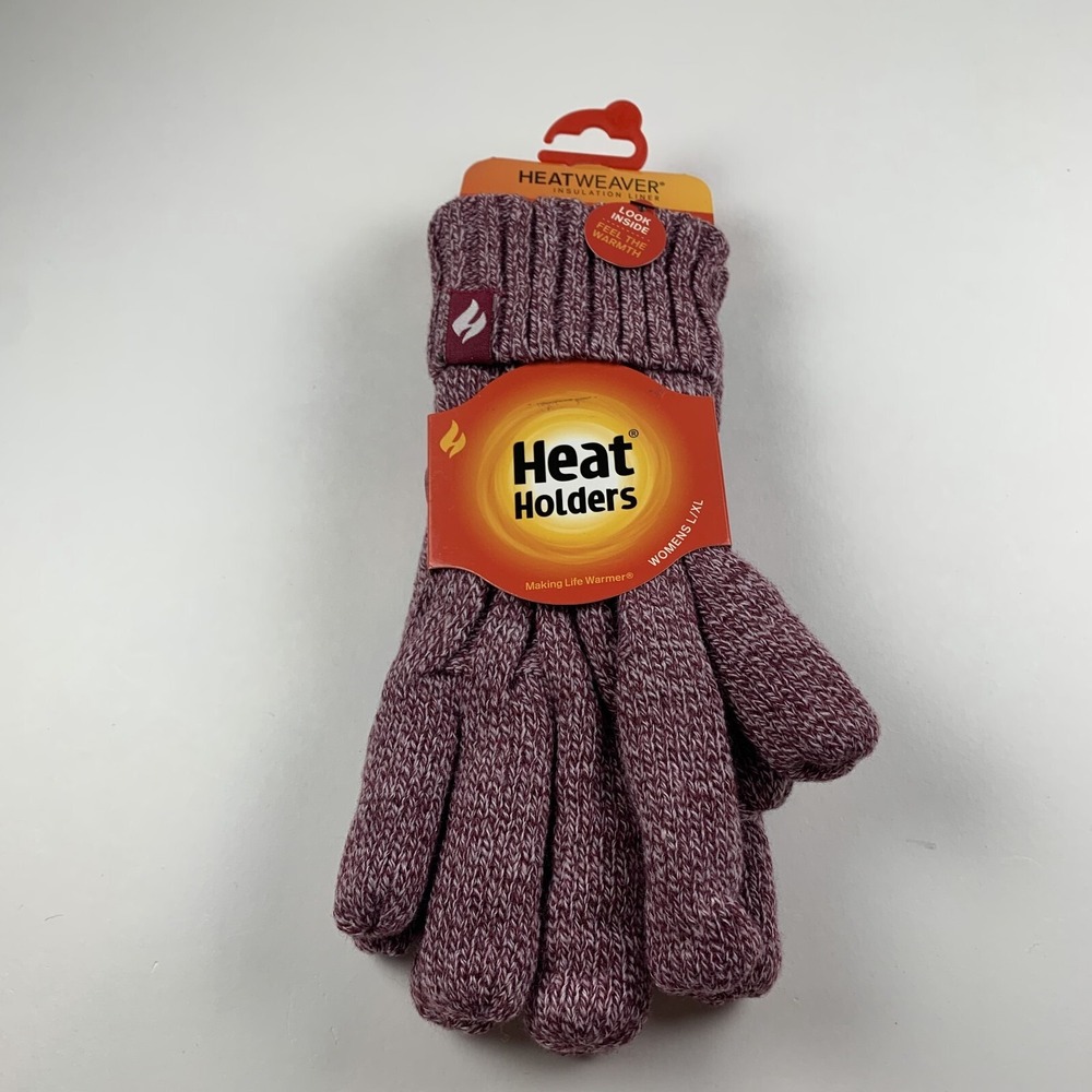 Heat Holders Tog Gloves Women's L/XL Purple Knitted Winter Thermal Heat Weaver